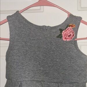 Gray Sleeveless Dress with Pink Floral Embroidery